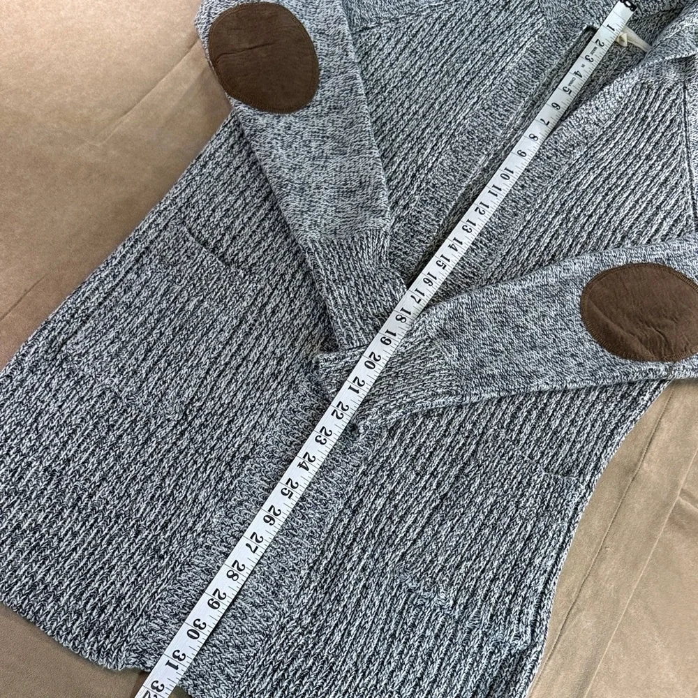 Harper Gray Hooded Cardigan with Brown Elbow Patches - Picture 3 of 10